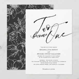 Zwei werden zu One Modern Calligraphy Schwarzweiß  Einladung