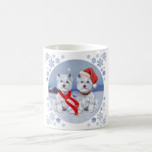 Zwei Westies an einem winterlichen Abend Kaffeetasse