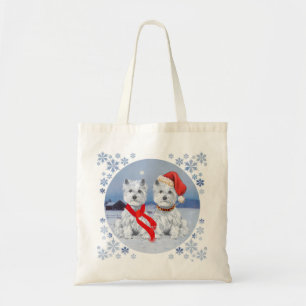 Zwei Westies an einem winterlichen Abend Tragetasche