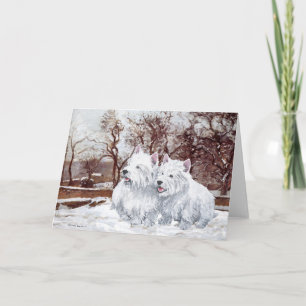 Zwei Westies in Wintertime Feiertagskarte
