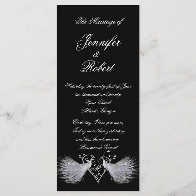 Zwei White Peacocks und das Herz Monogram Programm (Vorderseite)