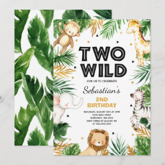 Zwei Wild 2. Geburtstag Party Safari Animals Party Einladung