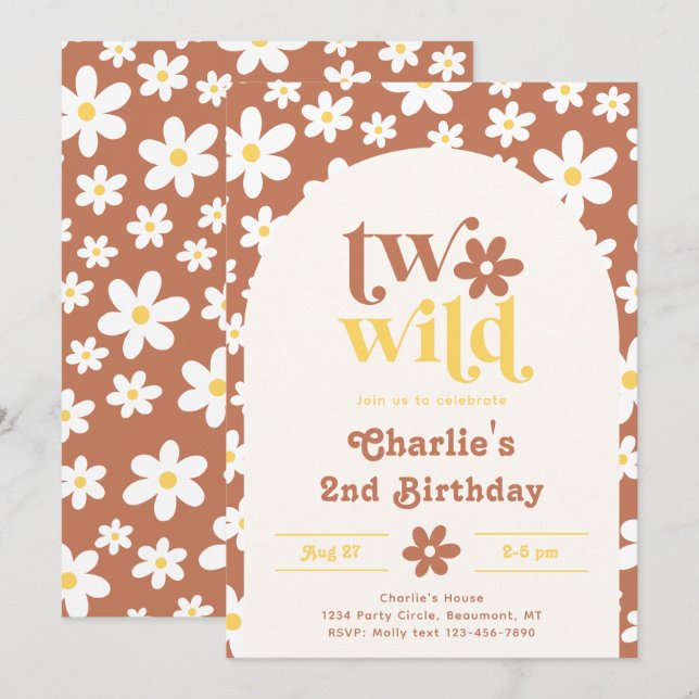 Zwei Wild-Birthday-Einladung | Daisies | 2. Einladung (Vorne/Hinten)