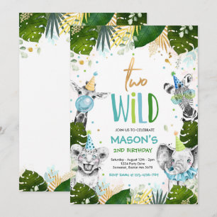 Zwei Wild Birthday Gold Safari Jungle Animals Part Einladung