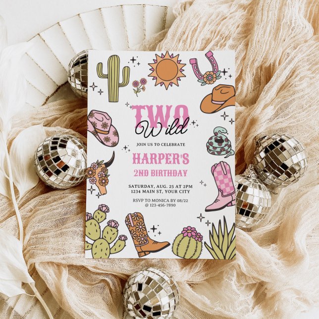 Zwei Wild Girls Second Rodeo Geburtstag Einladung (Two Wild Western Girls 2nd Birthday Invite)