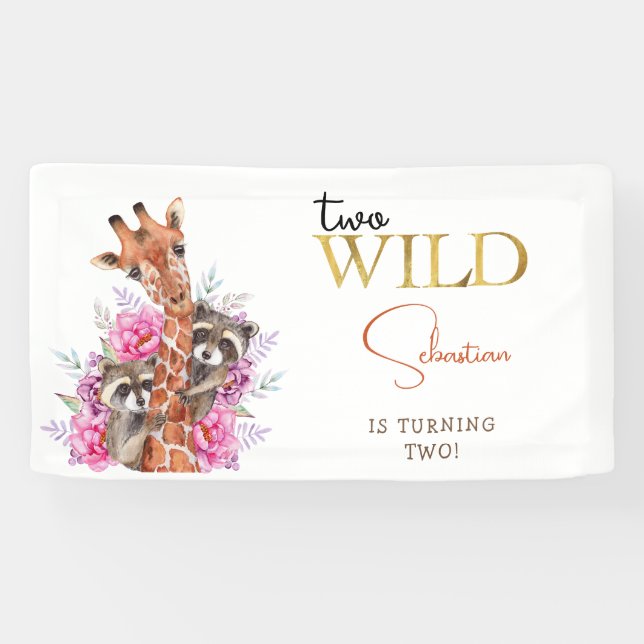 Zwei wild lebende Safari-Tiere Kindergeburtstag Pa Banner (Horizontal)