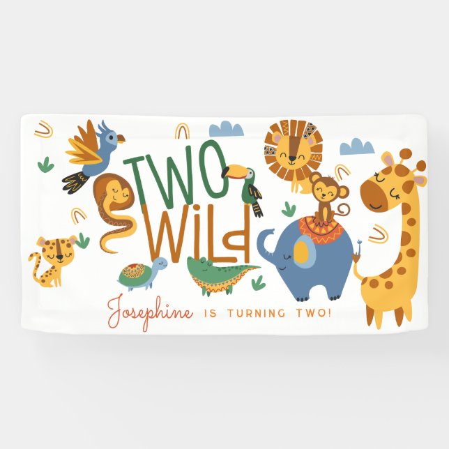 Zwei wild lebende Safari-Tiere Kindergeburtstag Pa Banner (Horizontal)