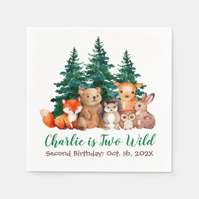 Zwei wild lebende Waldtiere Waldland Zweites Gebur Serviette (Vorderseite)