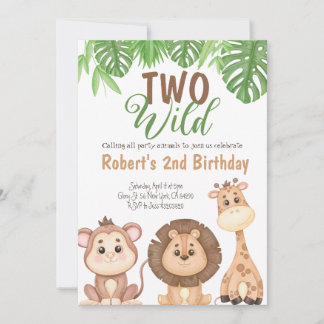 Zwei Wild Safari Lion Giraffe Geburtstagseinladung Einladung