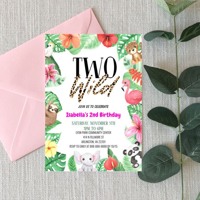Zwei Wild Tropical Animal 2. Geburtstag Party Einladung (Von Creator hochgeladen)