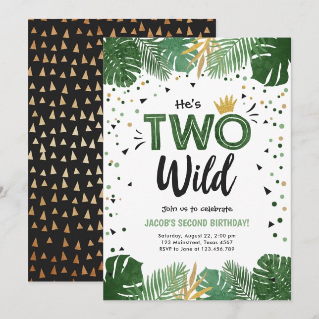 Zwei Wild Tropical Safari Gold Boy zum zweiten Geb Einladung (Vorne/Hinten)
