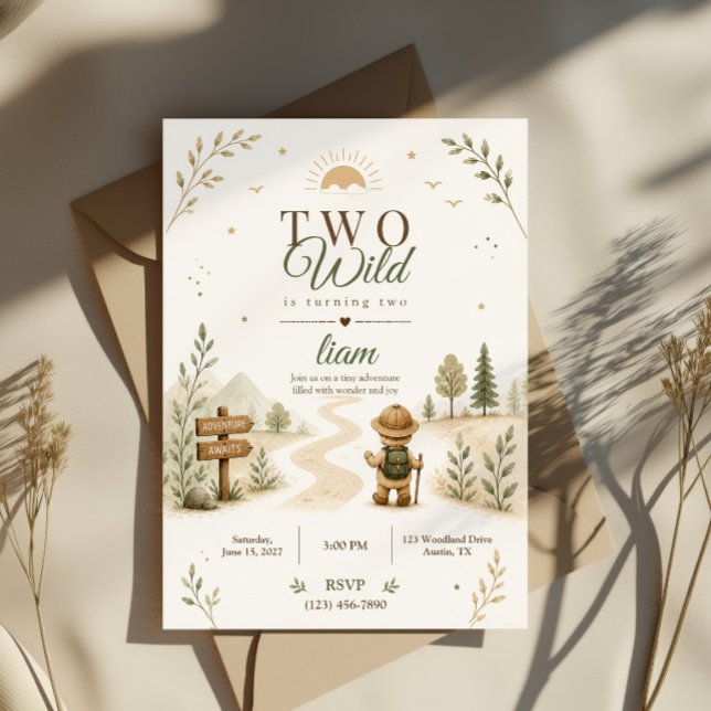 Zwei wilde Boho-Entdecker-Geburtstagsdesign Einladung (Von Creator hochgeladen)