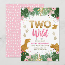 Zwei Wilde Dino Party Girl Pink Dinosaur Geburtsta