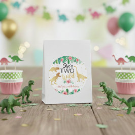Zwei wilde Dinosaurier Girls 2. Geburtstag Gastges Runder Aufkleber