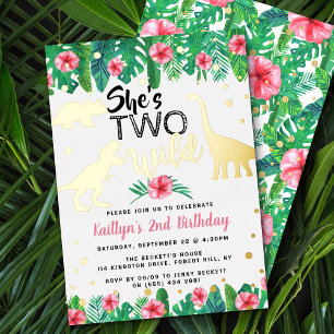 Zwei wilde Dinosaurier Girls 2. Geburtstag Real Folieneinladung