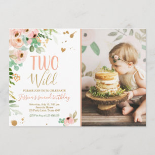 Zwei Wilde Girl 2. Geburtstag Einladung Floral Pin