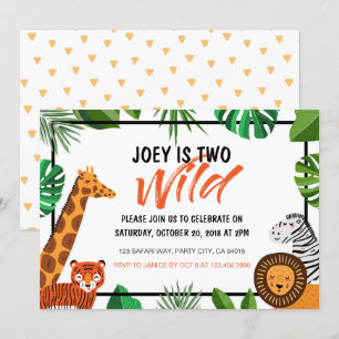 Zwei wilde Jungle Animal Safari zum Geburtstag Ein Einladung