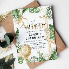 Zwei wilde Jungle Greenery & Gold 2. Geburtstag Pa Einladung
