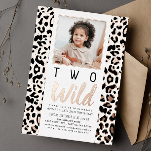 Zwei wilde Leoparden-Flecken-Foto-Kinder 2. Geburt Folieneinladung