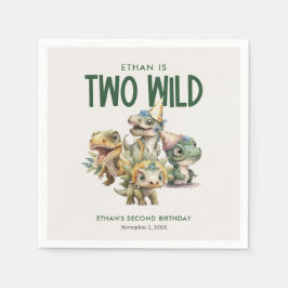 Zwei wilde Niedliche Dinosaurier 2. Geburtstag Par Serviette
