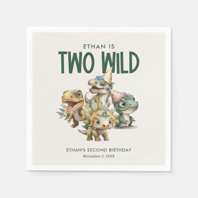 Zwei wilde Niedliche Dinosaurier 2. Geburtstag Par Serviette (Vorderseite)