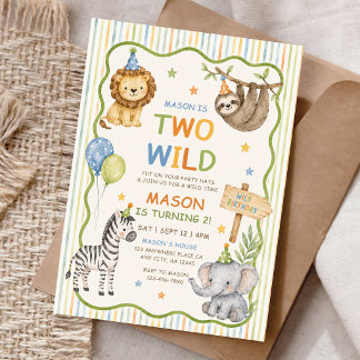 Zwei wilde Party-Tiere Safari-Junge Geburtstag  Einladung