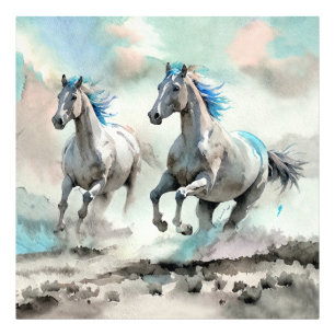 Zwei wilde Rennpferde Aquarell Fotodruck