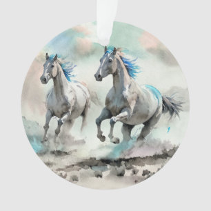 Zwei wilde Rennpferde Aquarell Ornament
