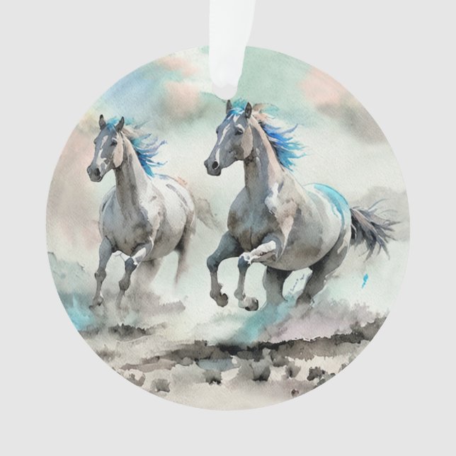 Zwei wilde Rennpferde Aquarell Ornament (Vorderseite)