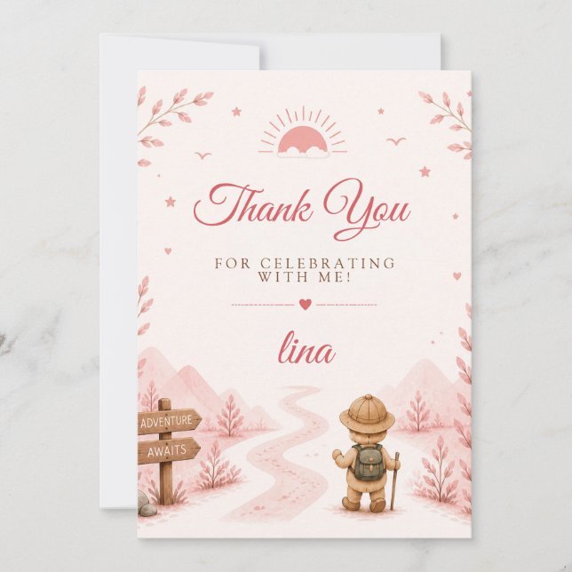 Zwei Wilde Rosa Boho Geburtstag Dankeskarte (Vorderseite)