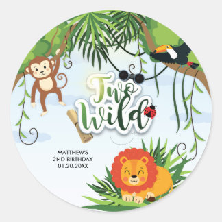 Zwei Wilde Safari Dschungel Tropische Babyparty Runder Aufkleber