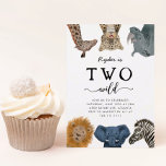 Zwei wilde Safari Tiere 2. Geburtstag Einladung<br><div class="desc">Niedliche und lustige Kinder Safari Thema 2. Geburtstag Party Einladung mit Darstellung der Safari Tiere von Giraffe,  Schnee Leopard,  Nashorn,  Löwen,  Elefanten und Zebra. Im Text steht: "XX ist ZWEI wild." Ideal für die Geburtstagsfeier eines Jungen.</div>