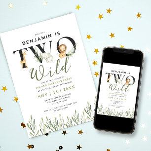 Zwei wilde Safari-Tiere Junge 2. Geburtstagsfeier Einladung
