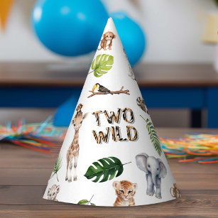 Zwei wilde Safari Tiere Themed Boys 2. Geburtstag Partyhütchen