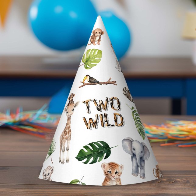 Zwei wilde Safari Tiere Themed Boys 2. Geburtstag Partyhütchen (Two Wild, 2nd Birthday party hat)