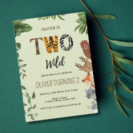 Zwei wilde Tierbriefe grünlich 2. Geburtstag Einladung