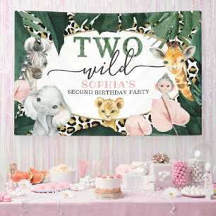 Zwei Wildsafari-Tiere Geburtstagsparty-Banner Banner