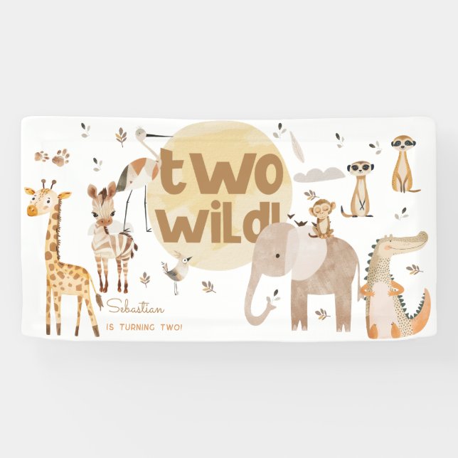 Zwei Wildsafari-Tiere zweiter Kindergeburtstag Banner (Horizontal)