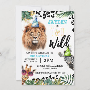 Zwei Wildtiere 2. Geburtstag Party Einladung