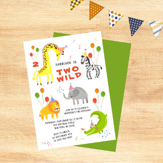 Zwei Wildtiere, 2. Geburtstag Safari Tiere Niedlic Einladung