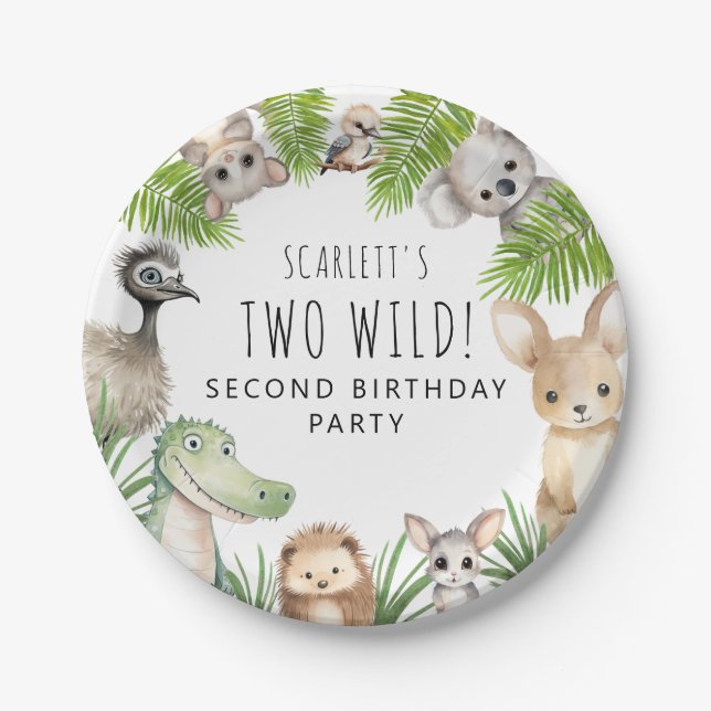 Zwei Wildtiere! Aussie Animal Birthday Party Pappteller (Vorderseite)