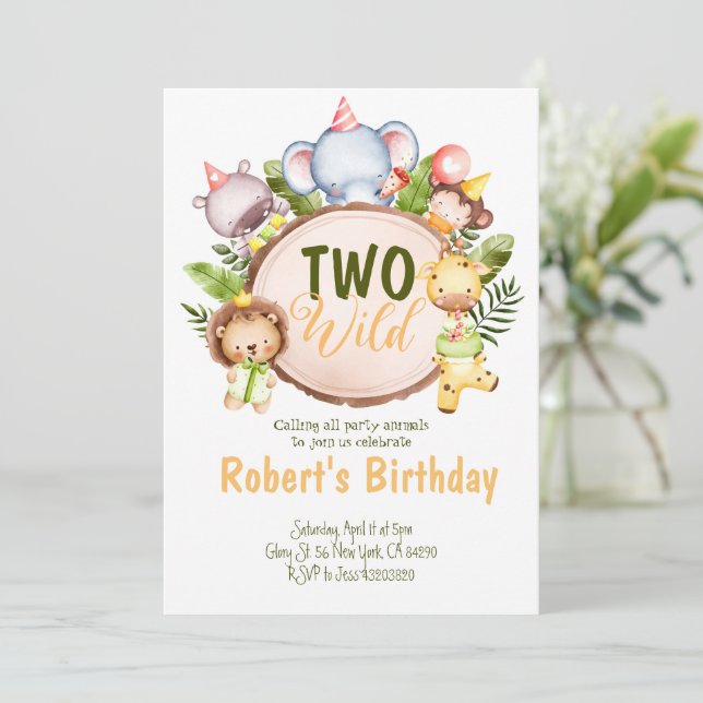 Zwei Wildtiere zum Geburtstag Einladung (Stehend Vorderseite)