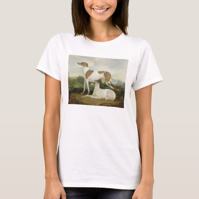 Zwei Windhunde in einer Landschaft (Öl auf Leinwan T-Shirt (Vorderseite)