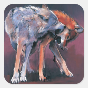 Zwei Wölfe 2001 Quadratischer Aufkleber