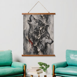 Zwei Wölfe, Ein Herz Wandteppich Mit Holzrahmen