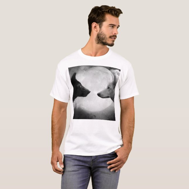 Zwei Wölfe gegenüberstehen T-Shirt (Vorne ganz)