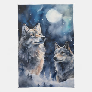 Zwei Wölfe im Winter Geschirrtuch