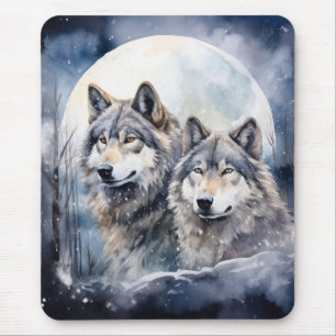 Zwei Wölfe im Winter Mousepad