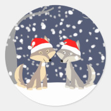 Zwei Wölfe im Winter Weihnachtssticker
