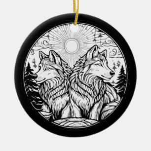 Zwei Wölfe Keramik Ornament